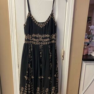 Adrianna Papell Black Dress with Gold Embroidery